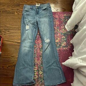 Women's Distressed Flare Blue Jeans